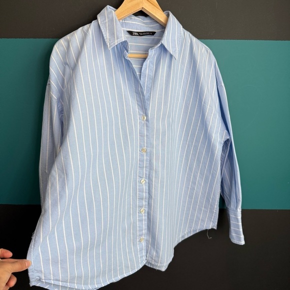 Zara Light Blue and White Striped Shirt 100% Cotton - Picture 4 of 9